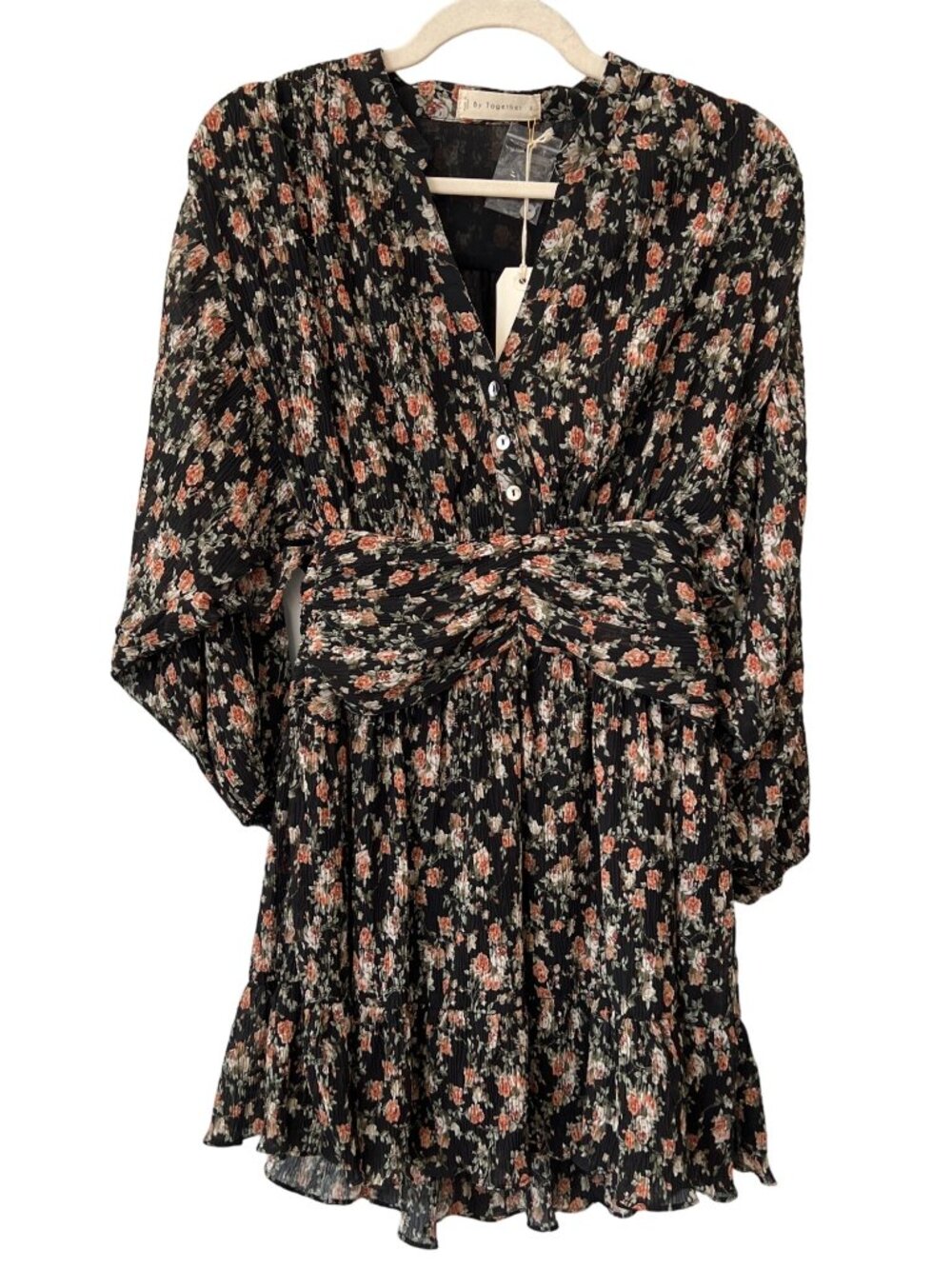 By Together Mini Dress Size Small Floral Long Sleeve Ruffle Hem Whimsigoth NEW